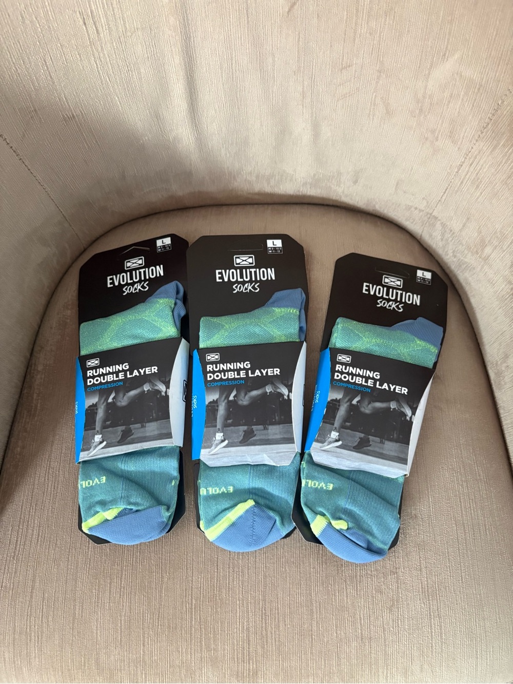 Bundle 3 Evolution Compression Socks Size Large Microfiber Running Double Layer